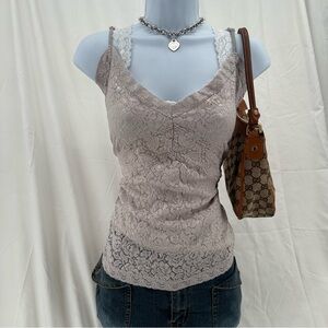 Plus Size Y2K Sheer Enchanted Floral Lace Cami